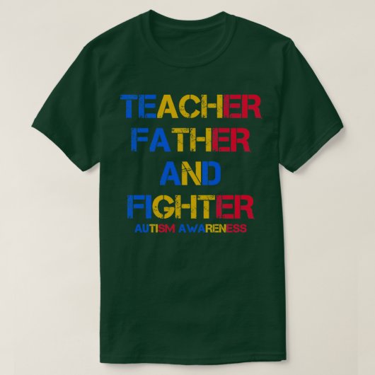 Lehrervater und Kämpfer-Autismus-Bewusstsein-Retro T-Shirt (Design vorne)