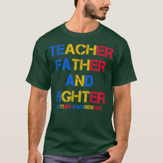 Lehrervater und Kämpfer-Autismus-Bewusstsein-Retro T-Shirt