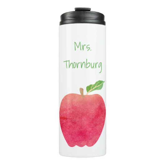 Lehrerwatercolor-Apple-personalisiertes hübsches Thermosbecher (Vorderseite)