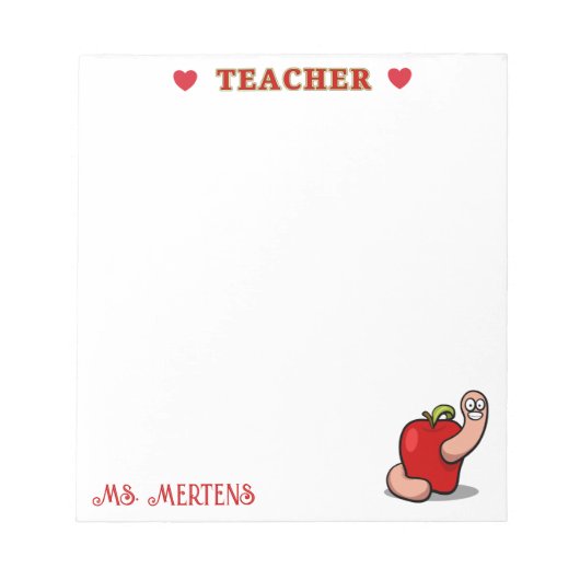 Lehrerwertungs-Wurm in Apple Add Name Notizblock (Vorderseite)