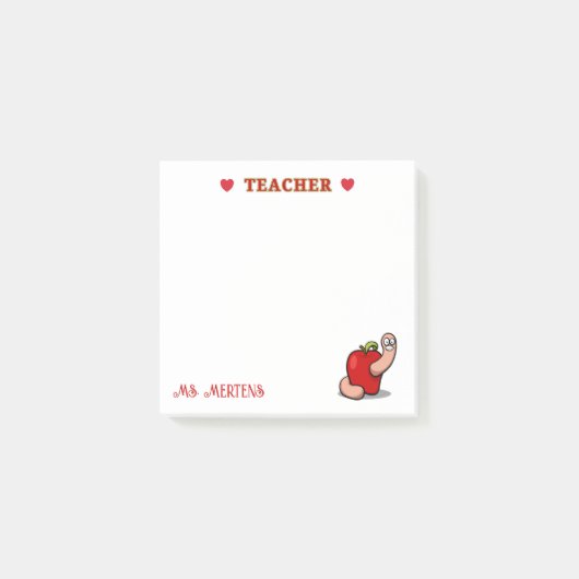Lehrerwertungs-Wurm in Apple Add Name Post-it Klebezettel (Vorderseite)