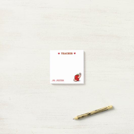 Lehrerwertungs-Wurm in Apple Add Name Post-it Klebezettel (Auf Schreibtisch)