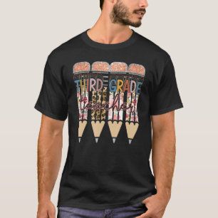 Lehrkraft dritte Klasse Leopard Bleistift Rückkehr T-Shirt