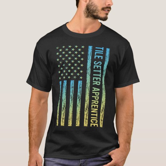 Lehrling für die blaue gelbe Tile-Setter T-Shirt (Vorderseite)