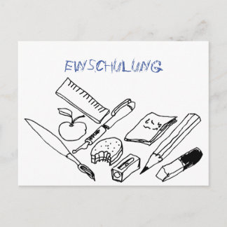 Lehrmittel auf Einladung zur Einschulung Postkarte