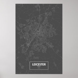 Leicester, England (weiß auf Schwarzem) Poster