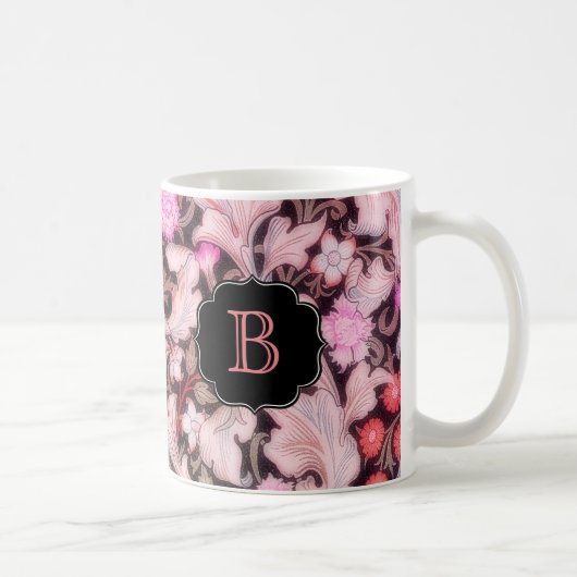Leicester Pink Floral Muster mit Monogramm Kaffeetasse (Rechts)