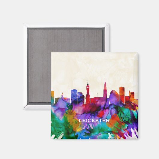 Leicester Skyline Magnet (Vorderseite/Rückseite)
