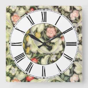 Leicester Vintage Floral Quadratische Wanduhr