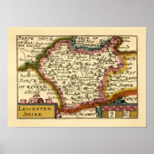 Leicestershire Landkreis England Alte antike Karte Poster