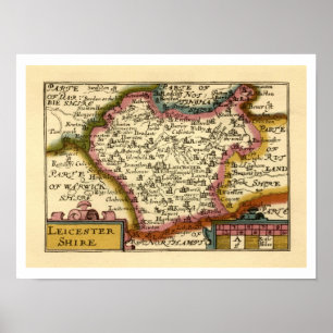 Leicestershire Landkreis England Alte antike Karte Poster