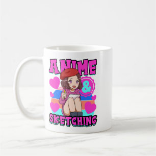 Leicht abgelenkt durch Anime und Skizzen kawaii un Kaffeetasse