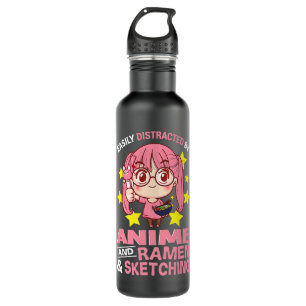 Leicht abgelenkt von Anime und Ramming und Skizzen Edelstahlflasche