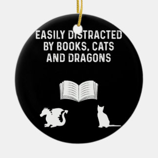 Leicht abgelenkt von Büchern Katzen und Drachen Keramik Ornament