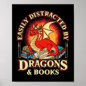 Leicht abgelenkt von Drachen & Bücher Nerd Dragon Poster (Vorne)
