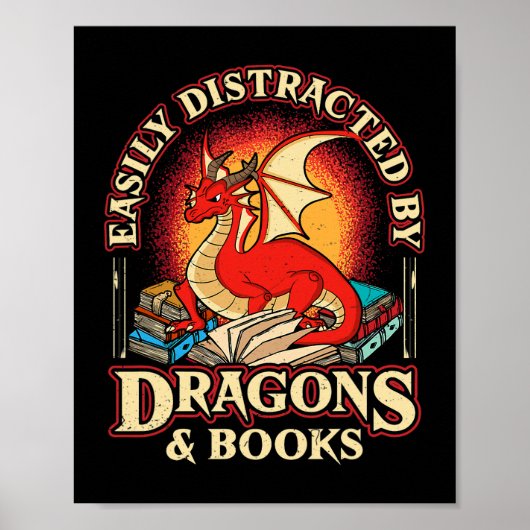 Leicht abgelenkt von Drachen & Bücher Nerd Dragon  Poster (Vorne)
