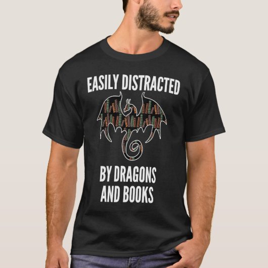 Leicht abgelenkt von Drachen und Bücher Nerd lesen T-Shirt (Vorderseite)