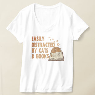 Leicht abgelenkt von Katzen & Büchern   Funny Cat  T-Shirt