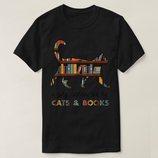 Leicht abgelenkt von Katzen und Büchern Cat & Book T-Shirt (Design vorne)