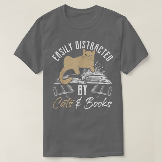 Leicht abgelenkt von Katzen und Büchern Cat & Book T-Shirt (Design vorne)