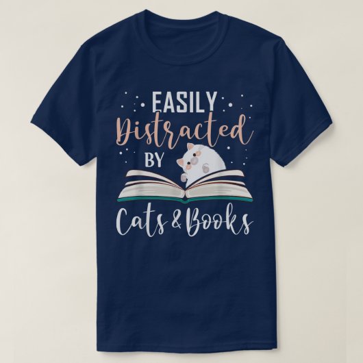 Leicht abgelenkt von Katzen und Büchern Cat & Book T-Shirt (Design vorne)