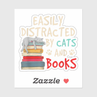 Leicht abgelenkt von Katzen und Büchern - Katze _ Aufkleber