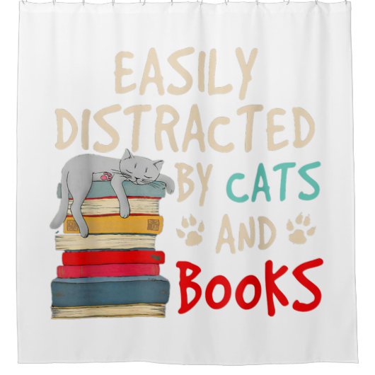 Leicht abgelenkt von Katzen und Büchern - Katze _ Duschvorhang (Vorderseite)