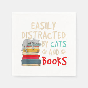 Leicht abgelenkt von Katzen und Büchern - Katze _ Serviette