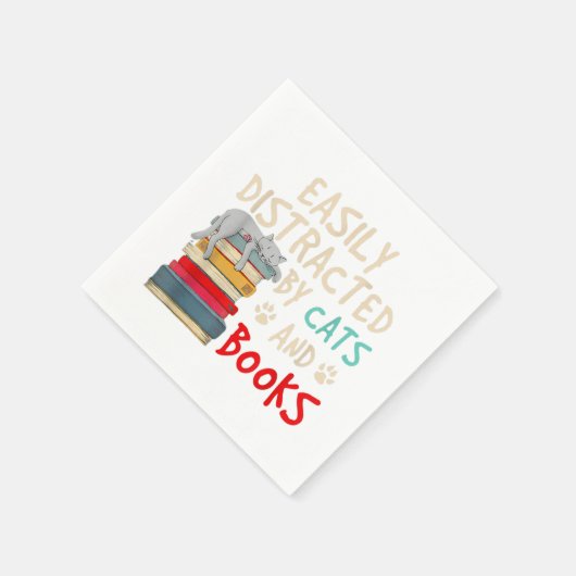 Leicht abgelenkt von Katzen und Büchern - Katze _  Serviette (Ecke)