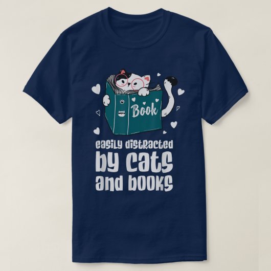 Leicht abgelenkt von Katzen und Büchern Katze und T-Shirt (Design vorne)