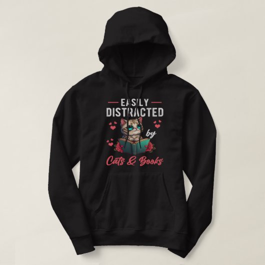 Leicht abgelenkt von Katzen und Büchern Katzenbuch Hoodie (Design vorne)
