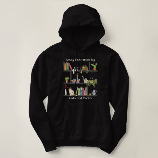 Leicht abgelenkt von Katzen und Büchern Katzenbuch Hoodie (Design vorne)