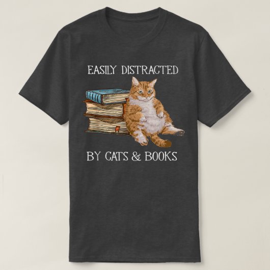 Leicht abgelenkt von Katzen und Buchliebhabern T-Shirt (Design vorne)
