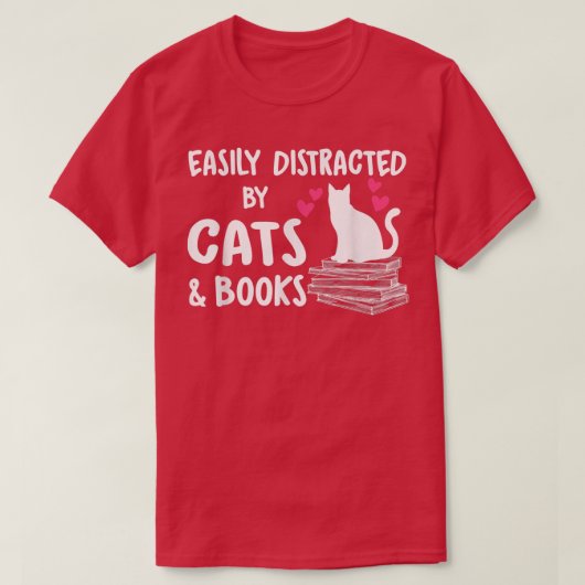 Leicht abgelenkt von Katzen und Buchliebhabern T-Shirt (Design vorne)