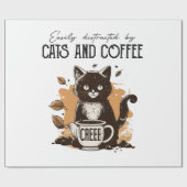 Leicht abgelenkt von Katzen und Kaffeekatzen Liebh Geschenkpapier (Flach)