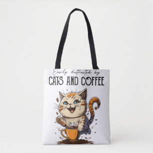 Leicht abgelenkt von Katzen und Kaffeekatzen Liebh Tasche