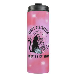 Leicht abgelenkt von Katzen und Kristallen Boho Thermosbecher