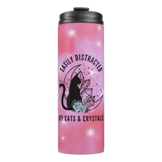 Leicht abgelenkt von Katzen und Kristallen Boho Thermosbecher (Vorderseite)