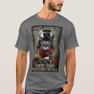 Leicht abgelenkt von Katzen und Motorrädern schwar T-Shirt