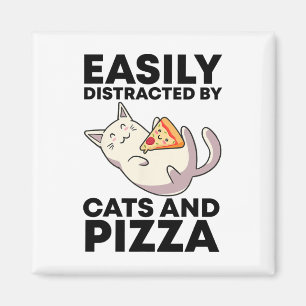 Leicht abgelenkt von Katzen und Pizza Kawaii Cat L Magnet