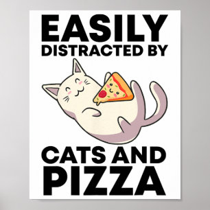 Leicht abgelenkt von Katzen und Pizza Kawaii Cat L Poster