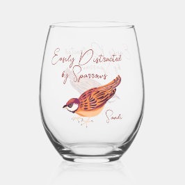 Leicht abgelenkt von Sparrows Personalisiert Weinglas Ohne Stiel