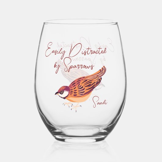 Leicht abgelenkt von Sparrows Personalisiert Weinglas Ohne Stiel (Rückseite)