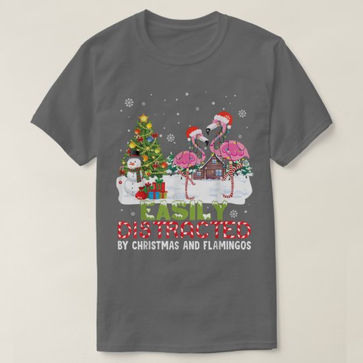 Leicht abgelenkt von Weihnachten und Flamingo Weih T-Shirt (Design vorne)