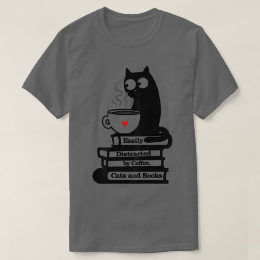 Leicht abgelenkte Katzen, Kaffee und Bücher369 T-Shirt (Design vorne)