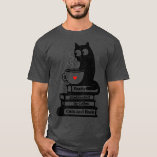 Leicht abgelenkte Katzen, Kaffee und Bücher T-Shirt