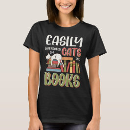 Leicht abgelenkte Katzen und Bücher lustig T-Shirt