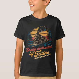 Leicht ablenkbar durch Züge - Train Lover Retro T-Shirt