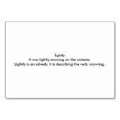 Leicht, Adverb, auf Schnee thematisiert lesen Tasc Tischnummer (Rückseite)