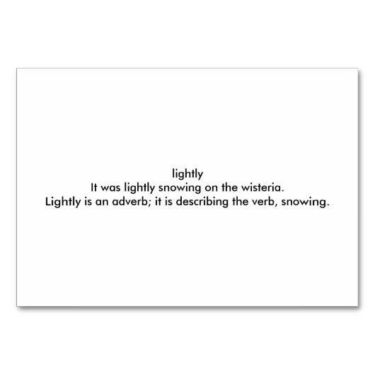 Leicht, Adverb, auf Schnee thematisiert lesen Tasc Tischnummer (Rückseite)